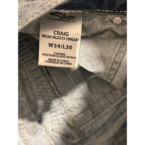 Silver Jeans Mens 34x30 Craig Bootcut Light Wash Denim Distressed Medium Wash - Picture 3 of 8